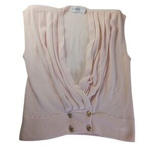 VTG Yarn Works Lambswool Angora Vest‎ Sz S Drape Front Gold Button Sweater Tank